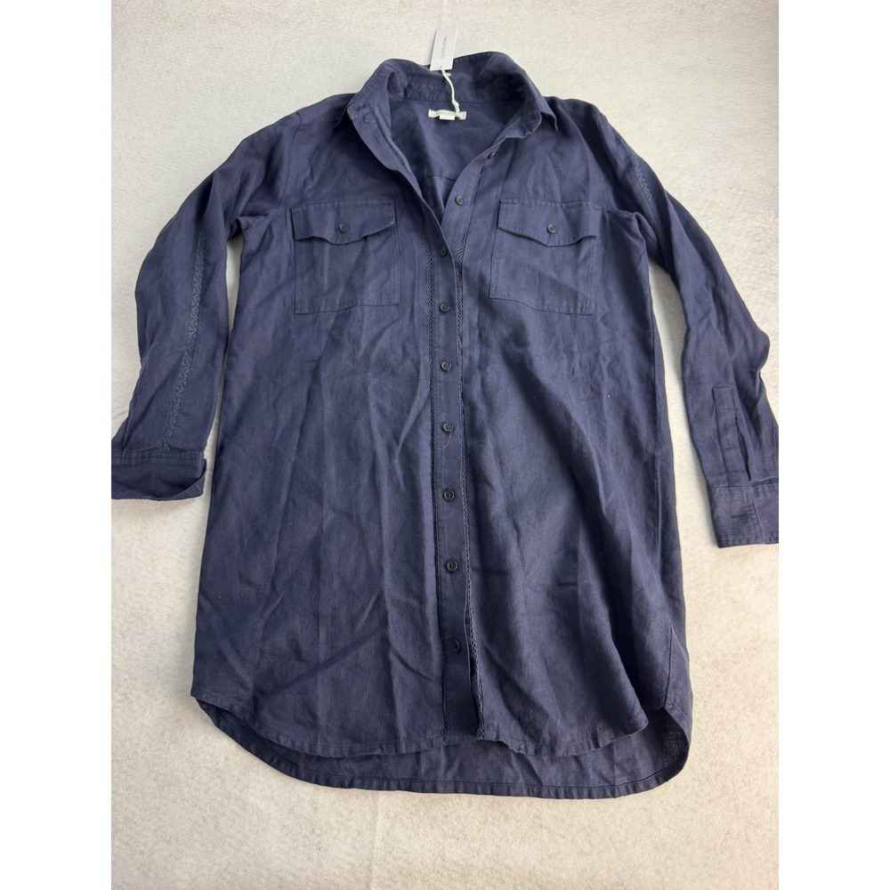 Outerknown Shirt Dress Women's Small Blue‎ Linen Cotton Pockets Long Sleeve